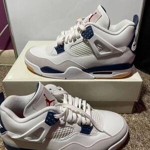 Jordan 4 White and Blue Men's Sneakers